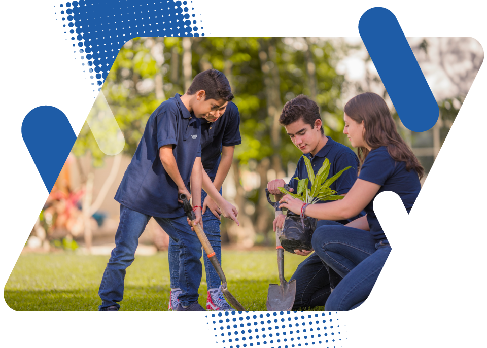 Estudiantes de VKS realizando actividades de plantar plantas